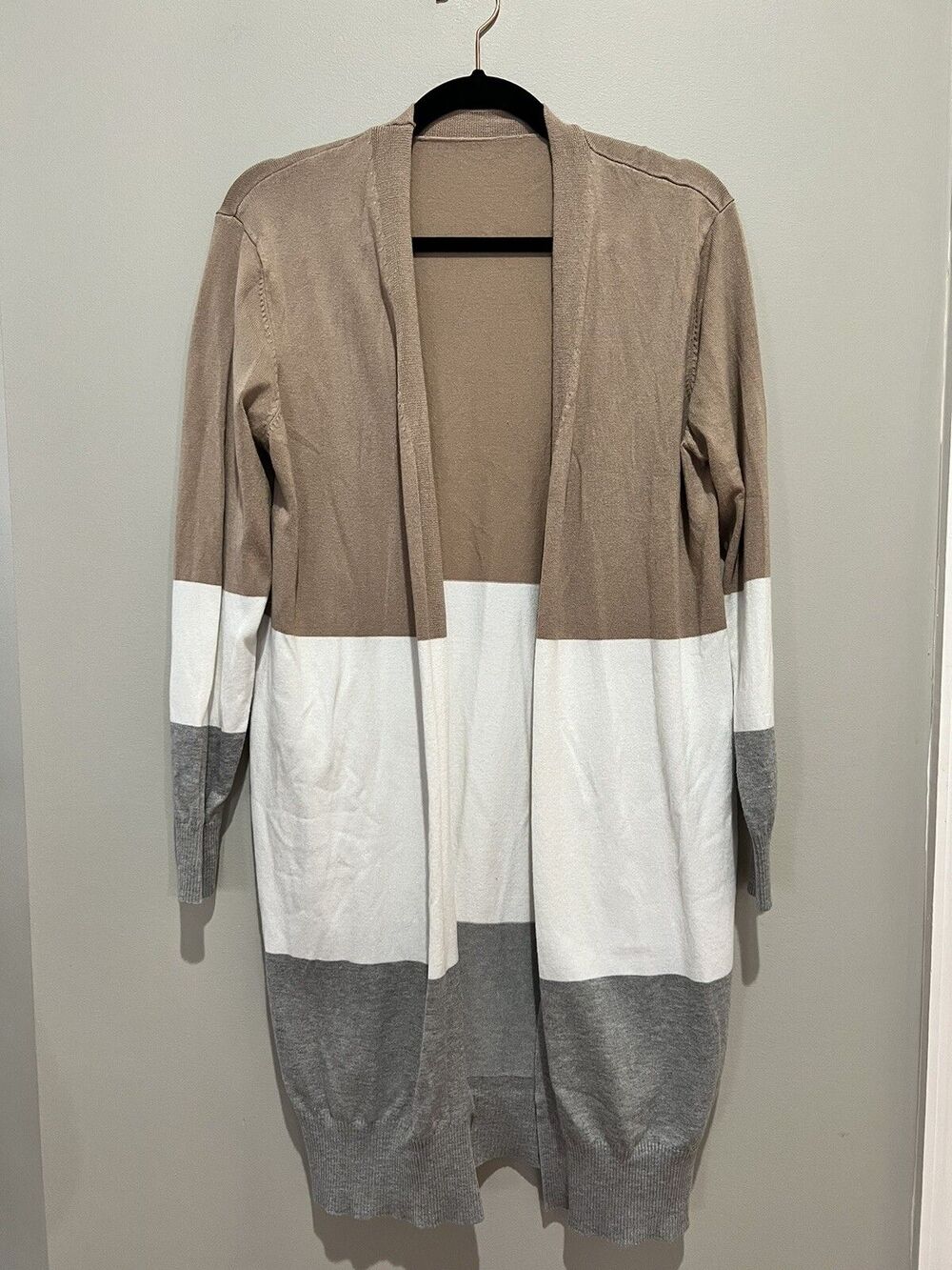 Amazon Brand Long Tri-Colored Cardigan - Large